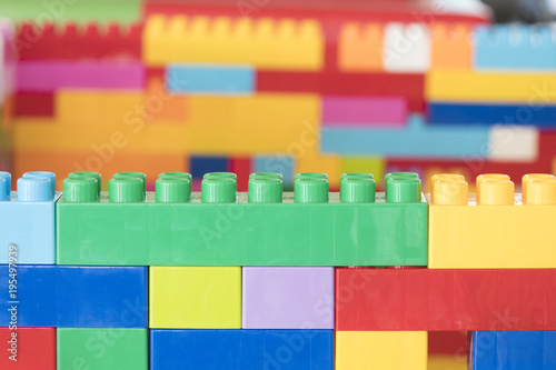 Colorful stacked toy plastic building blocks