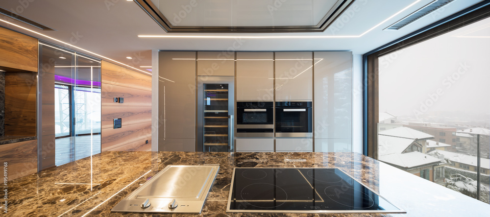 Fototapeta premium Modern marble kitchen with island