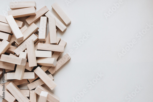 Pile of small wooden blocks for Jenga table game