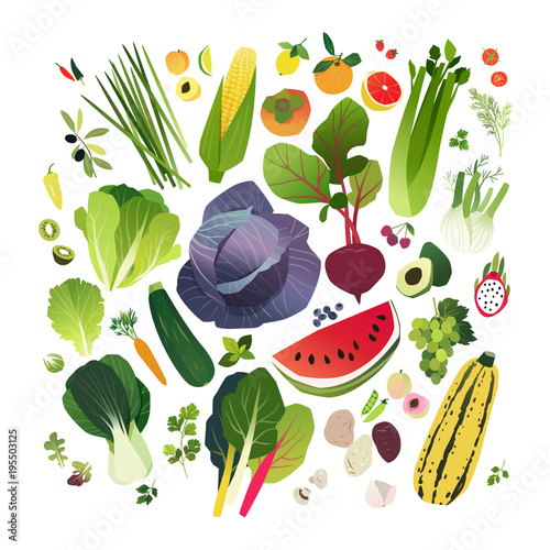 Big clipart collection of fruits and vegetables	