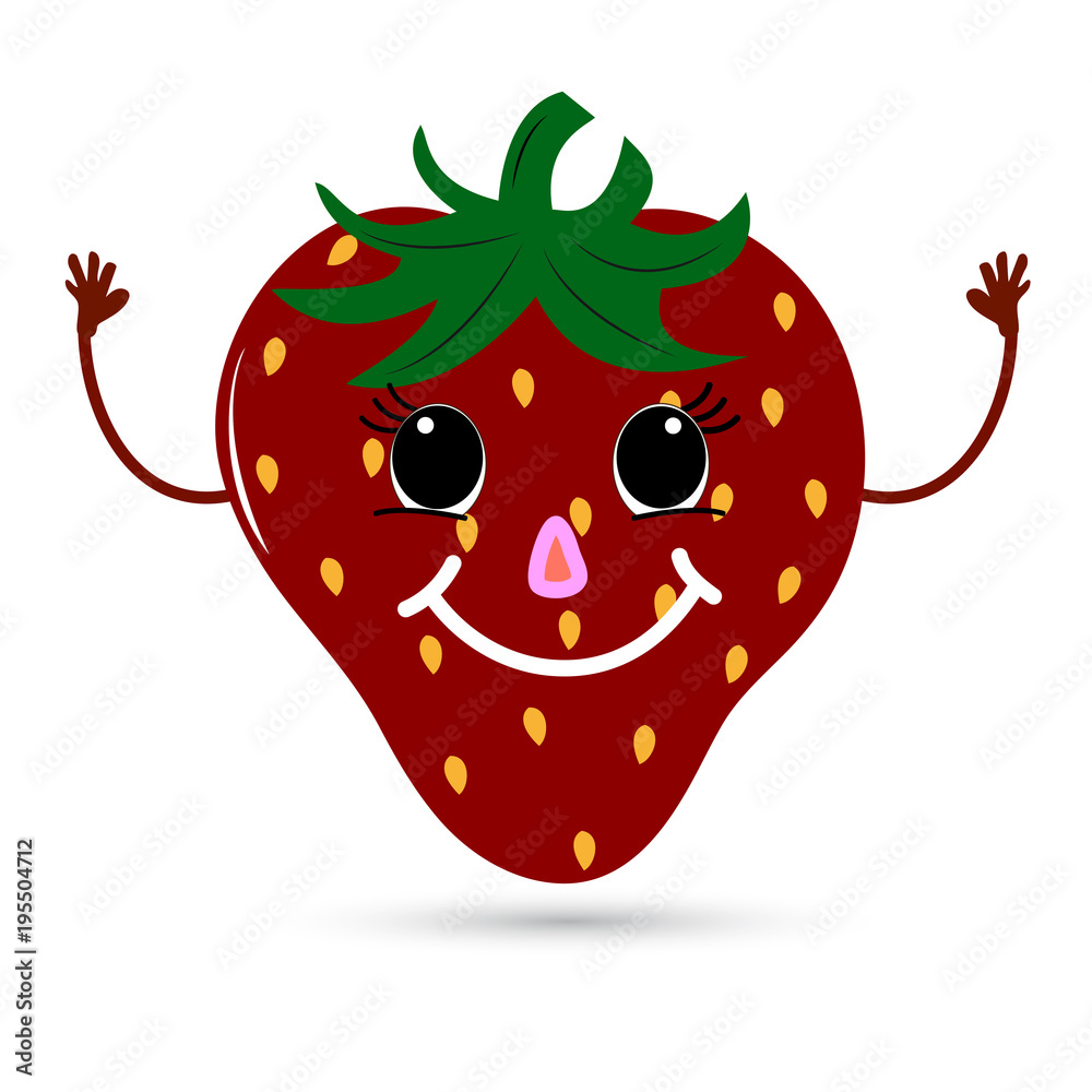 Fototapeta premium Funny strawberry with a face. Vector illustration.