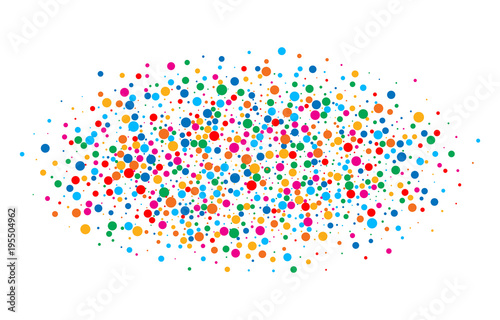 Colorful bright rainbow colors oval cloud confetti round papers isolated on white background. Birthday template and Holiday design element. Bright new year 2018 card background.