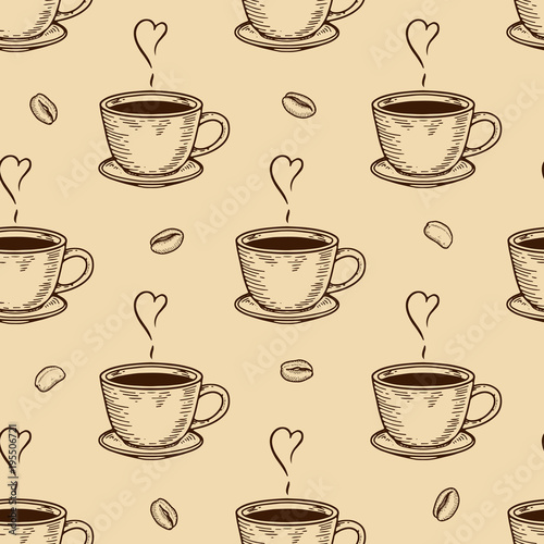 cups seamless pattern with coffee bean