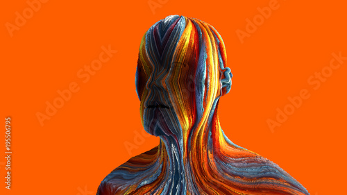 3d rendering. Extrude colorful head portrait