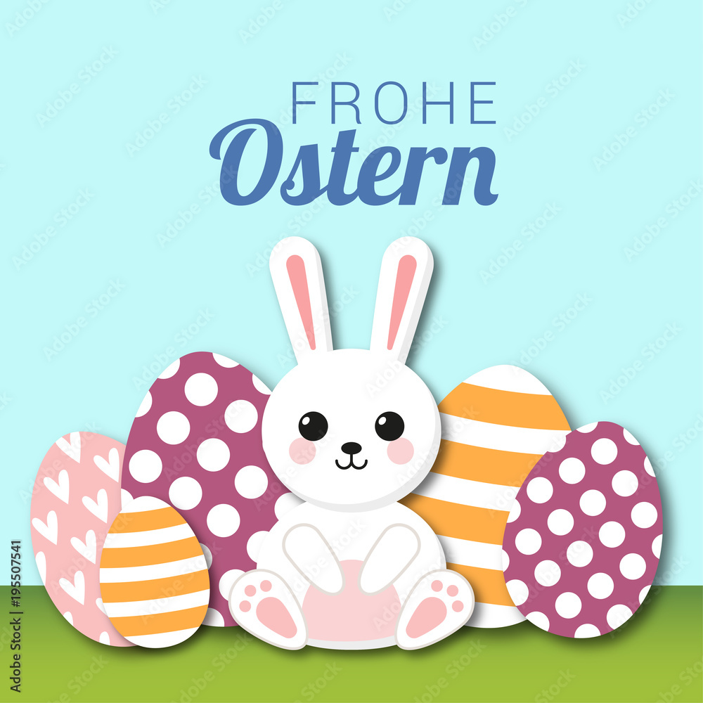 Süßer Hase mit Ostereiern Grußkarte Süßer Hase mit Ostereiern Grußkarte