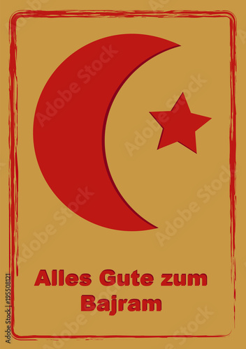 Greeting card to Eid Mubarak with text in German, (All the best) and Albanian (Bajram). vector photo