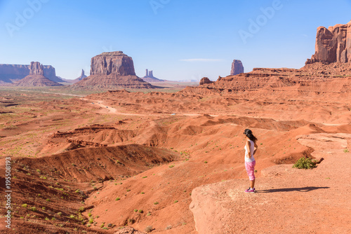 Scenic Drive on Dirt Road through Monument Valley, The famous Buttes of Navajo tribal Park, Utah - Arizona, USA. Scenic road and red rock formations.