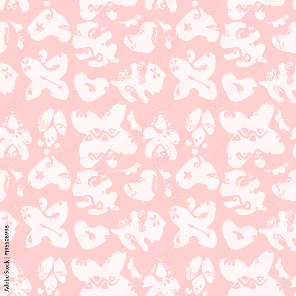 Cute Hand drawn unique Tropical Seamless Pattern. Vector decorative elements for your design project. Ink brush symbols Cute Hand drawn unique Tropical Seamless Pattern. Vector decorative elements for your design project. Ink brush symbols