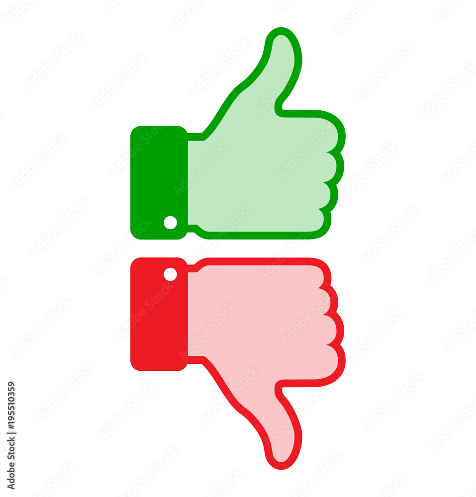 Set of colorful red green thumb up icons, business web  thumb up icons. Vector illustration.