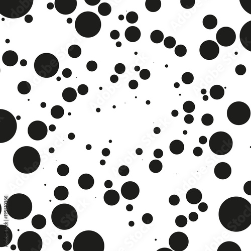 Background with circles, dots and points of different scale. Abstract geometric pattern. Black and white vector illustration