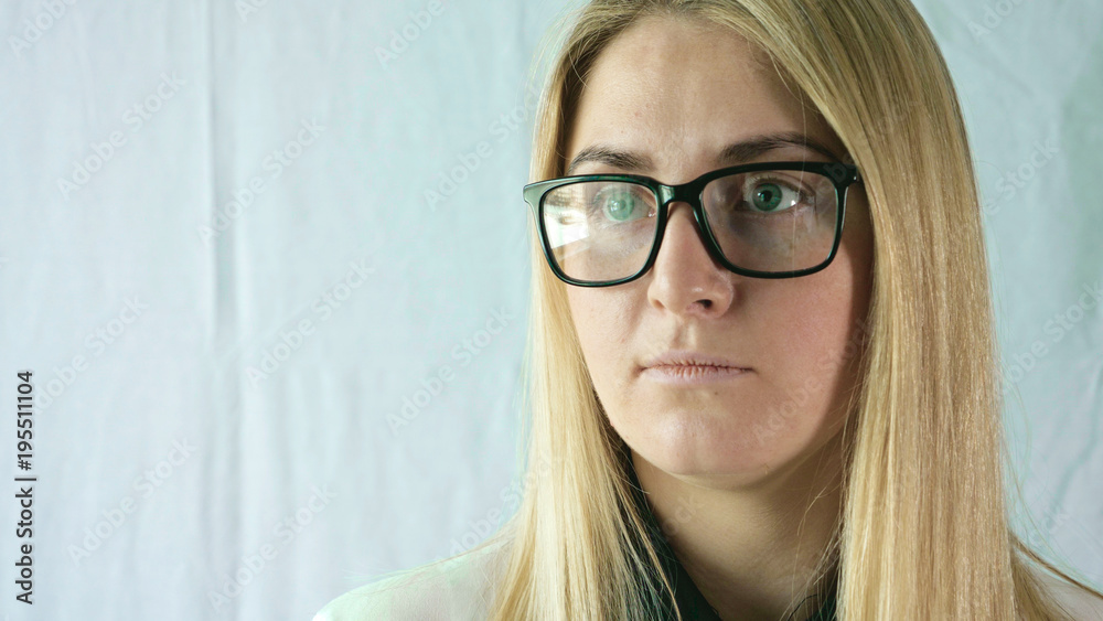 Beautiful green eye, girl, blonde, freckles, with glasses. Beautiful green eye, girl, blonde, freckles, with glasses.