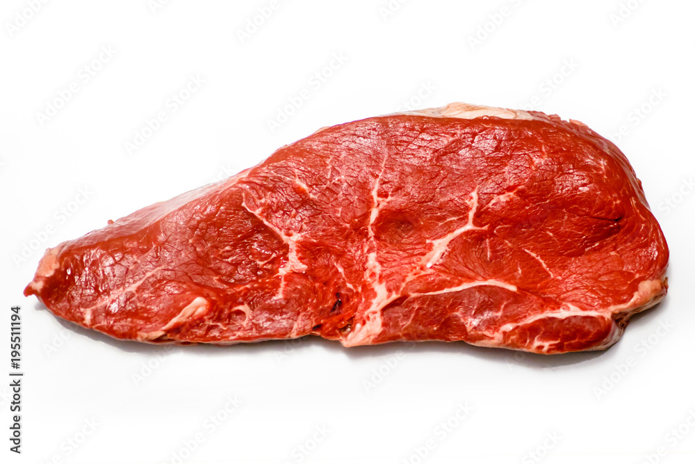 Ramp (rump) beef marbled steak on white background, isolated