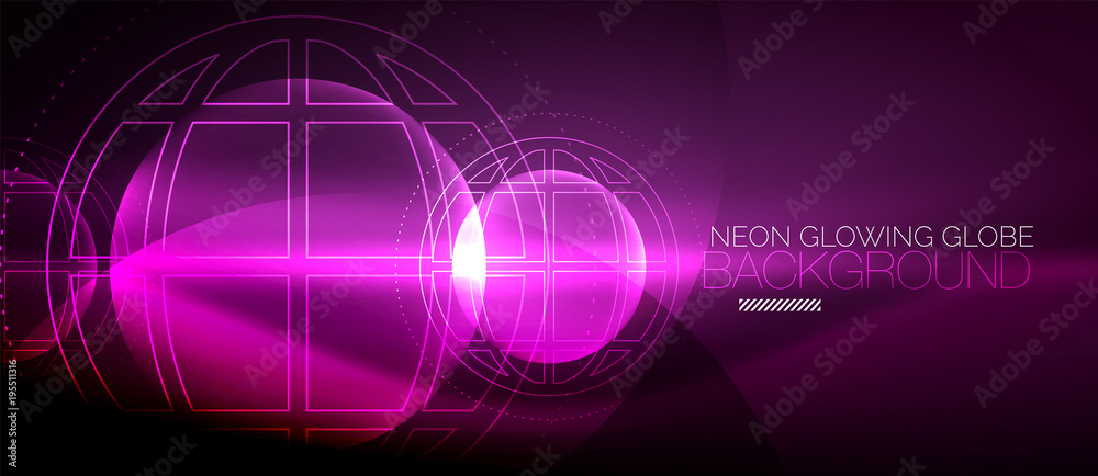 Techno globe concept, neon glow planet Techno globe concept, neon glow planet