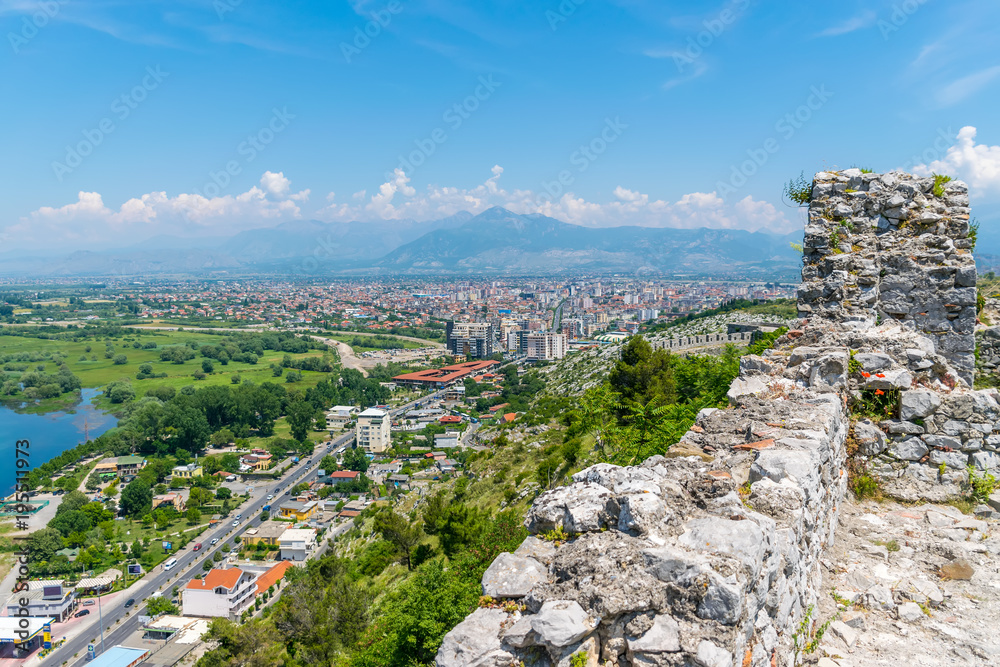 Scenic view from the fortress of Rosafa (Shkoder, Albania).