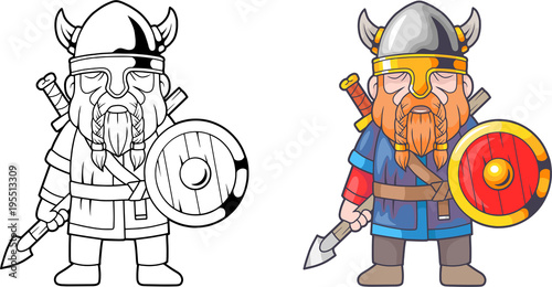 cartoon funny viking, coloring book