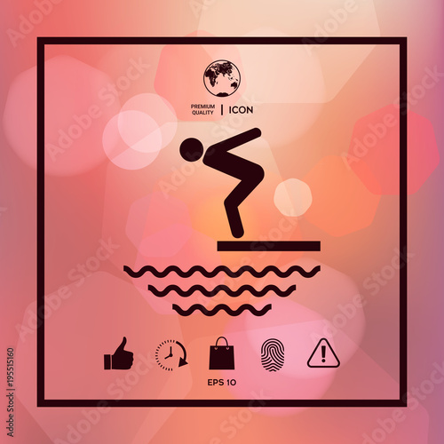 Swimmer on a springboard, Jumping into the water - icon