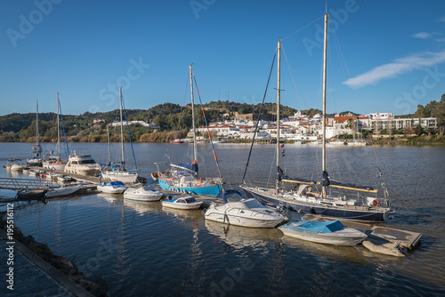 View of the Portuguese settlement of Alcoutim from the harbor of Spanish village Sanlucar de Guadiana