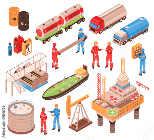 Oil Gas Isometric Icons 