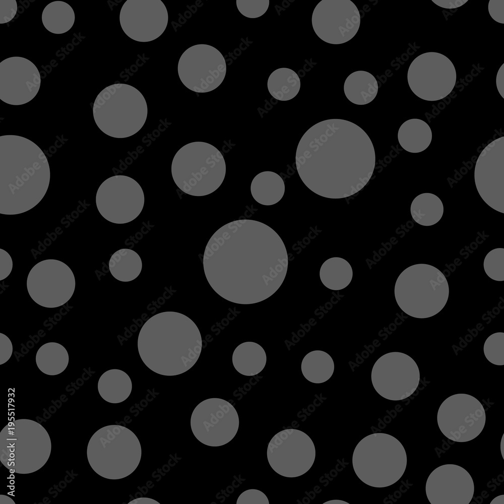 Dark Circle seamless pattern. Abstract dark geometric modern background. Vector illustration. Shiny backdrop. Texture of dark foil. Art deco style. Polka dots, confetti.