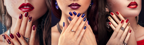 Beautiful woman with different make-up and manicure. Three variants of stylish looks