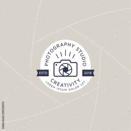 Creative photography badge or label design, Logo for studio and photographer or videographer with camera symbol. Photography logo template
