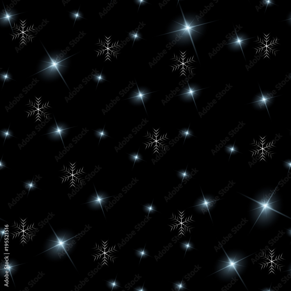 Fototapeta premium Realistic seamless vector image of the night sky with stars and galaxies. Star seamless