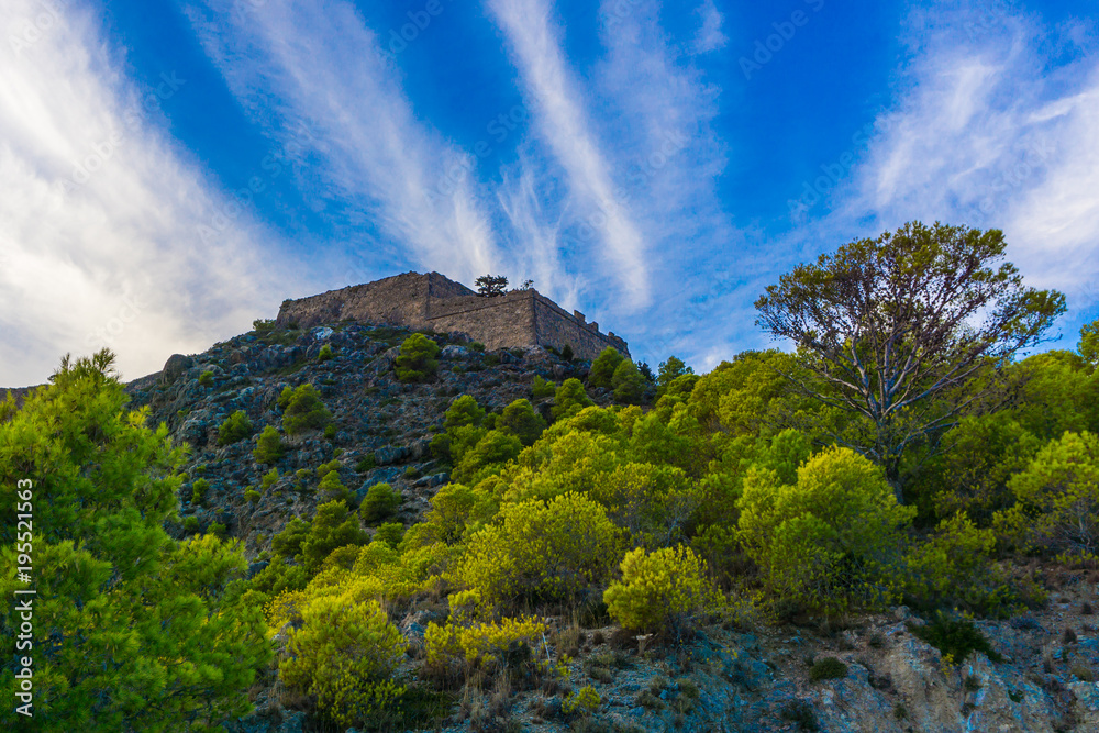 The castle is on the peninsula of Assos in Cephalonia island in Greece. Is one of the largest castles in Greece and its construction, in late-16th century, was an ambitious project by the Venetians The castle is on the peninsula of Assos in Cephalonia island in Greece. Is one of the largest castles in Greece and its construction, in late-16th century, was an ambitious project by the Venetians