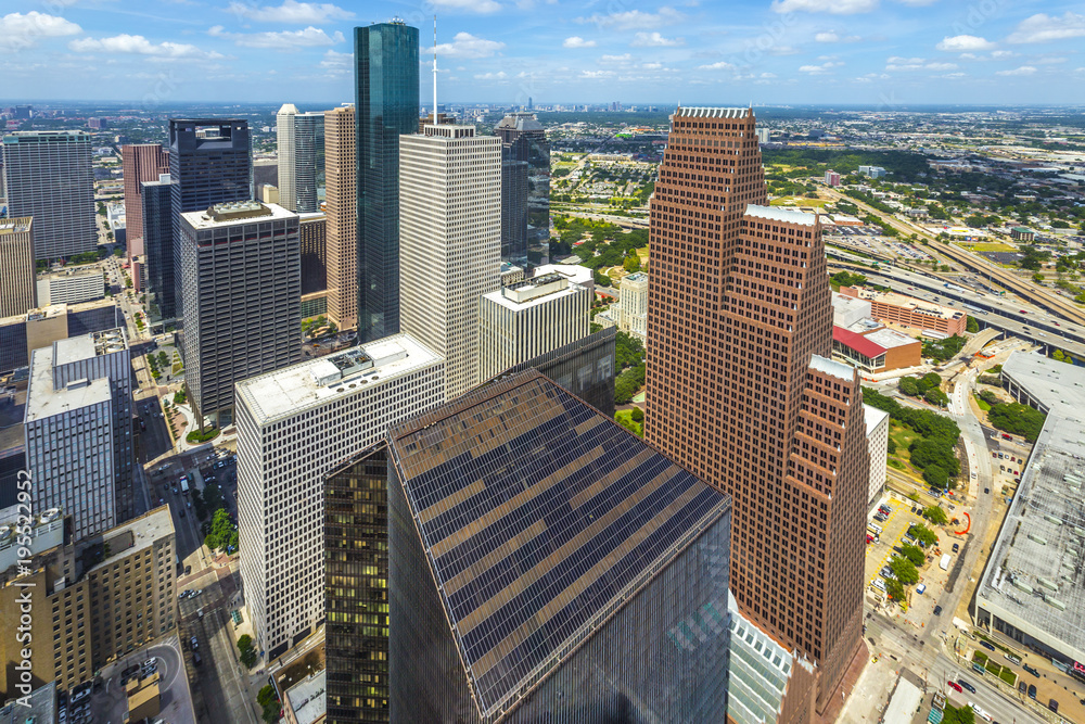 aerial of modern buildings in downtown Houston