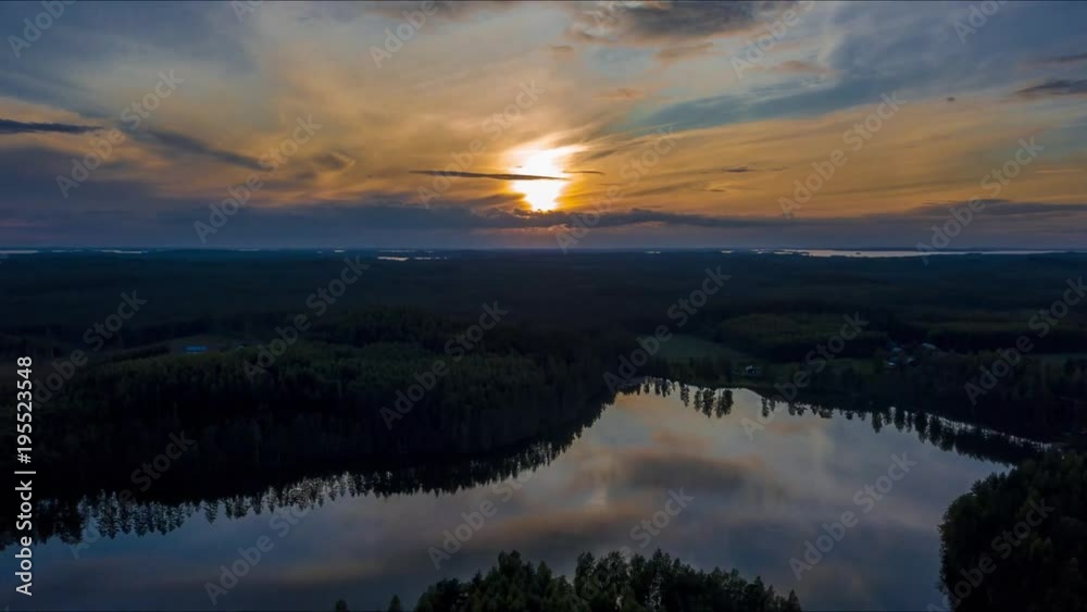 Countryside drone time lapse over lakes at sunset, North Karelia, Finland Countryside drone time lapse over lakes at sunset, North Karelia, Finland