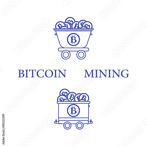 Mining of bitcoins. Mining trolleys with bitcoins.