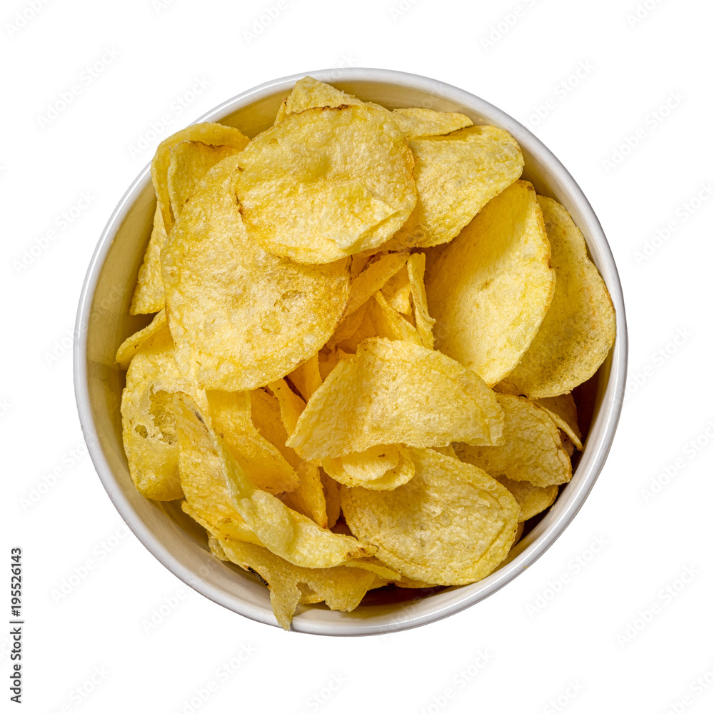 Chips in a plate isolated on white background Chips in a plate isolated on white background