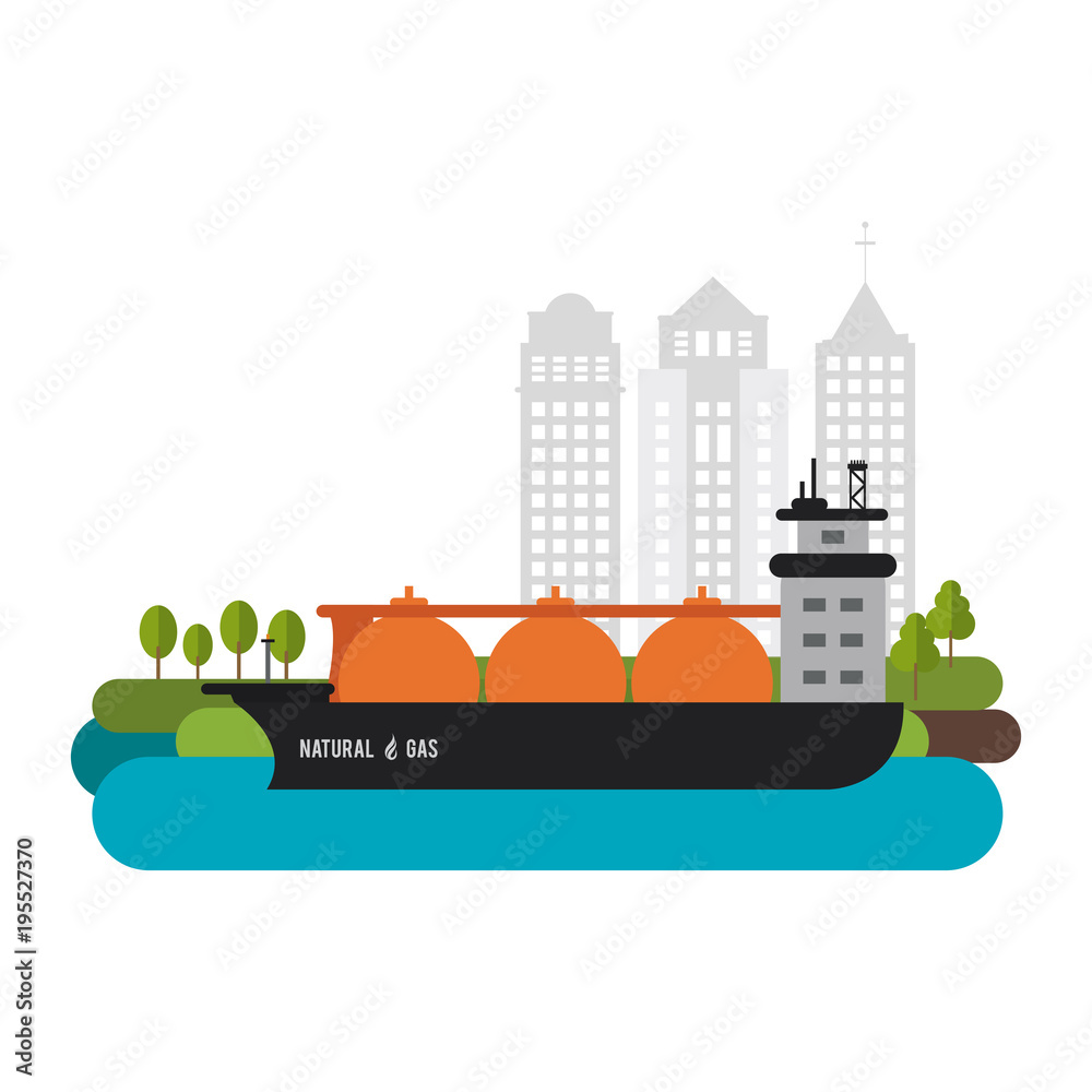 Natural gas ship on port vector illustration graphic design