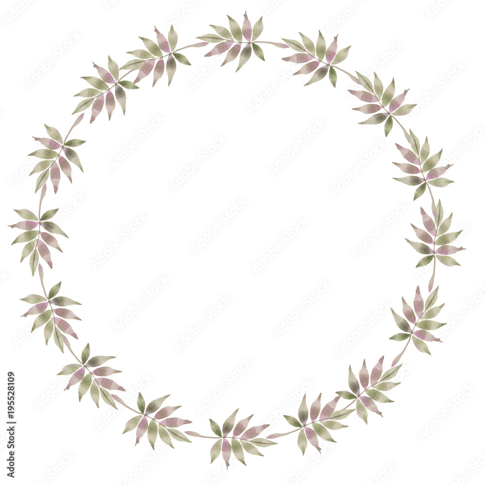 wreath of leaves and twigs green tender colors. illustration of a watercolor