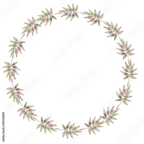 wreath of leaves and twigs green tender colors. illustration of a watercolor