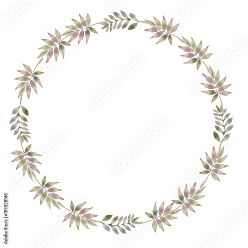 wreath of leaves and twigs green tender colors. illustration of a watercolor