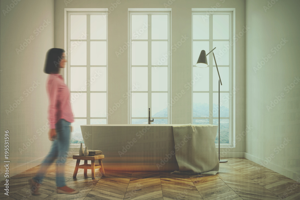 Fototapeta premium Minimalistic white bathroom toned