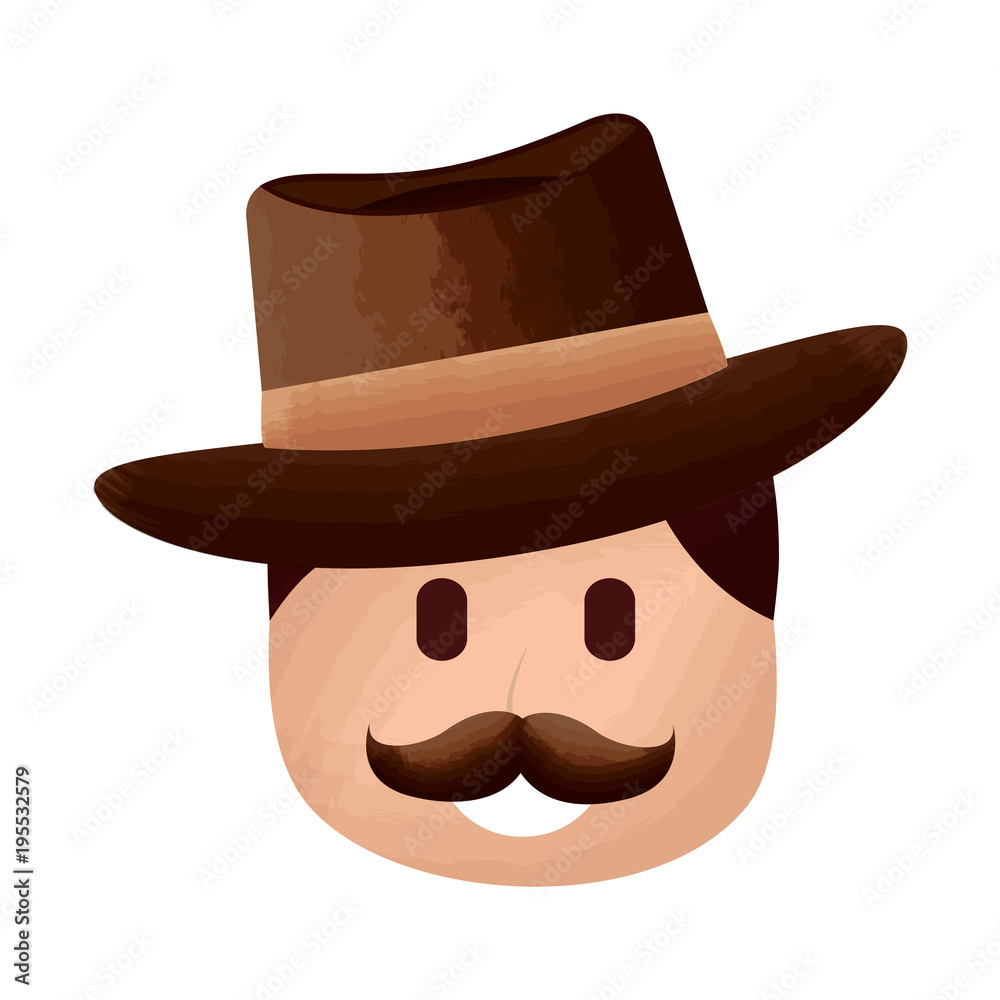 character man face mustache and hat laughing expression vector illustration