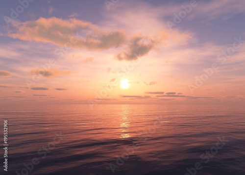 Beautiful sea sunset  sunrise in the ocean  3D rendering  