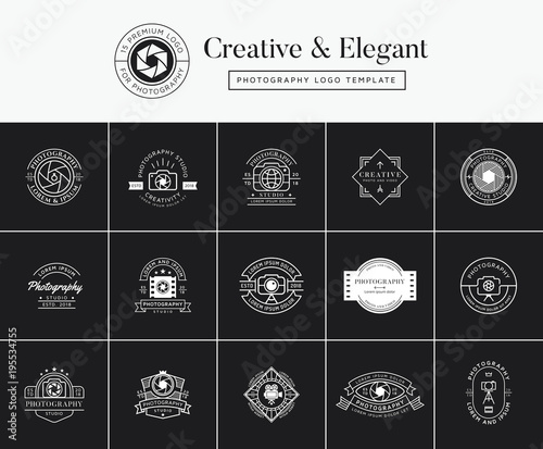 Set of premium photography emblems, badges, labels, logo designs. Photography logo template
