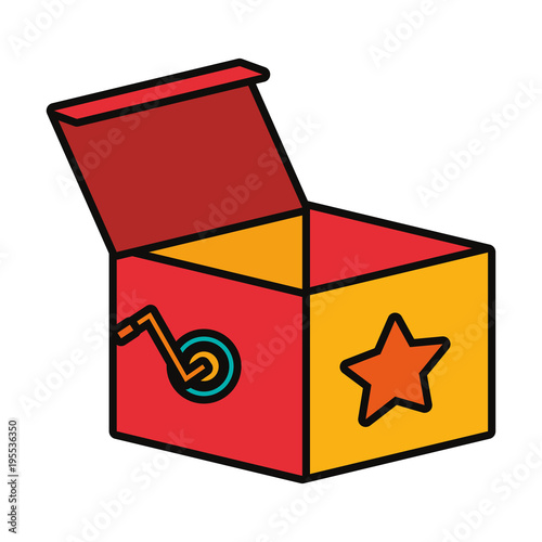 red and yellow surprise box toy over white background vector illustration