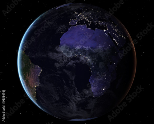 Fototapeta Naklejka Na Ścianę i Meble -  Europe and Africa at night seen from space - Elements of this image furnished by Nasa 