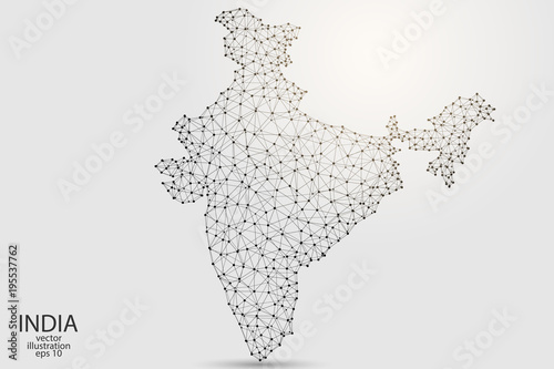 India map consisting of 3D triangles, lines, points and connections. Vector illustration EPS 10.