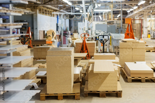 fibreboards and chipboards storing at factory photo