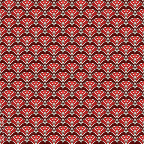 Fish scale wallpaper. Asian traditional ornament with repeated scallops. Hand fan motif. Oriental seamless pattern