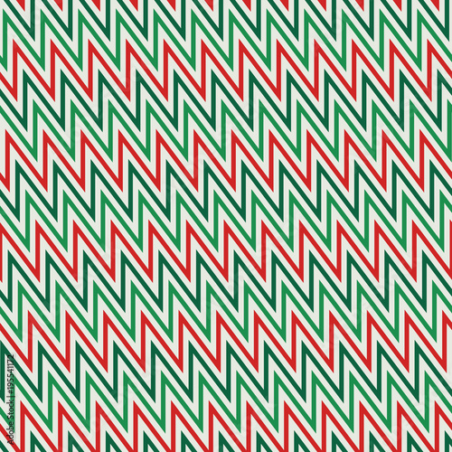 Chevron diagonal stripes background. Seamless pattern in Christmas traditional colors. Zigzag horizontal lines wallpaper