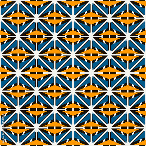 African style seamless surface pattern with abstract figures. Bright ethnic and tribal print grid geometric forms