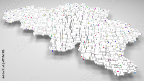 3d Map of Belgium - Europe | 3d Rendering, mosaic of little bricks - White and flag colors