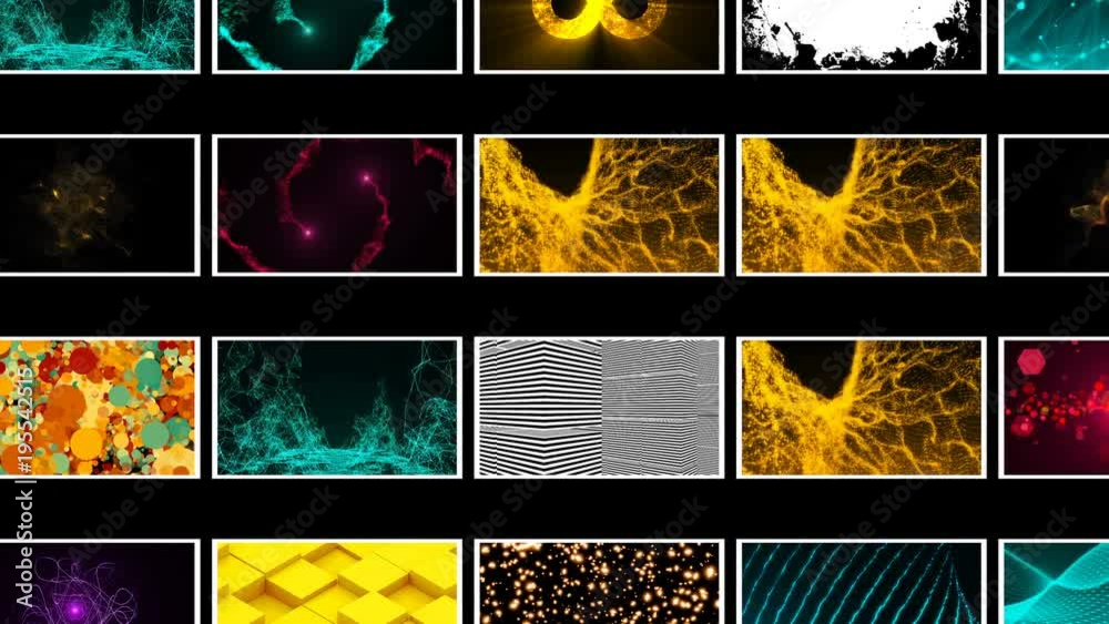 Many different bright abstract wallpapers in black space, 3d rendering, computer generating