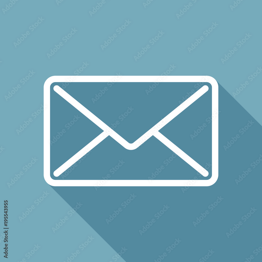mail close icon. White flat icon with long shadow on background mail close icon. White flat icon with long shadow on background