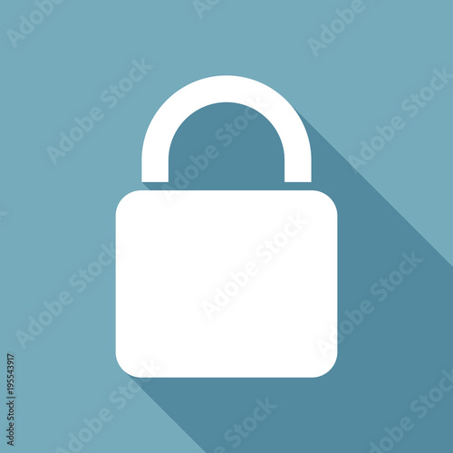 lock icon. White flat icon with long shadow on background